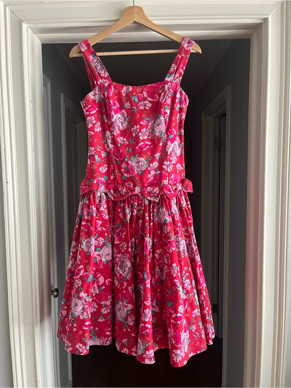 Laura Ashley Vintage Pink Cottage Bow Floral Dress
